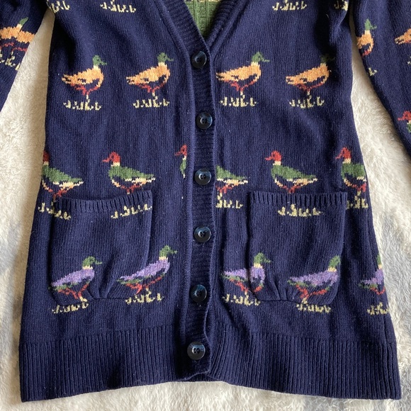 Anthropologie HWR Wool Cardigan Sweater Mallard Duck Print Size M - Picture 14 of 16